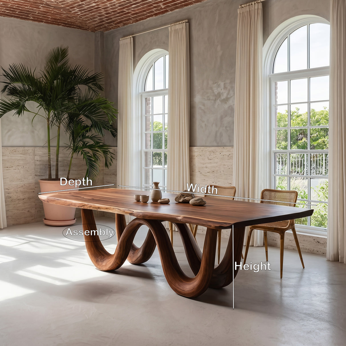 Organic Dining Table With Two Wavy Legs For Dining Room