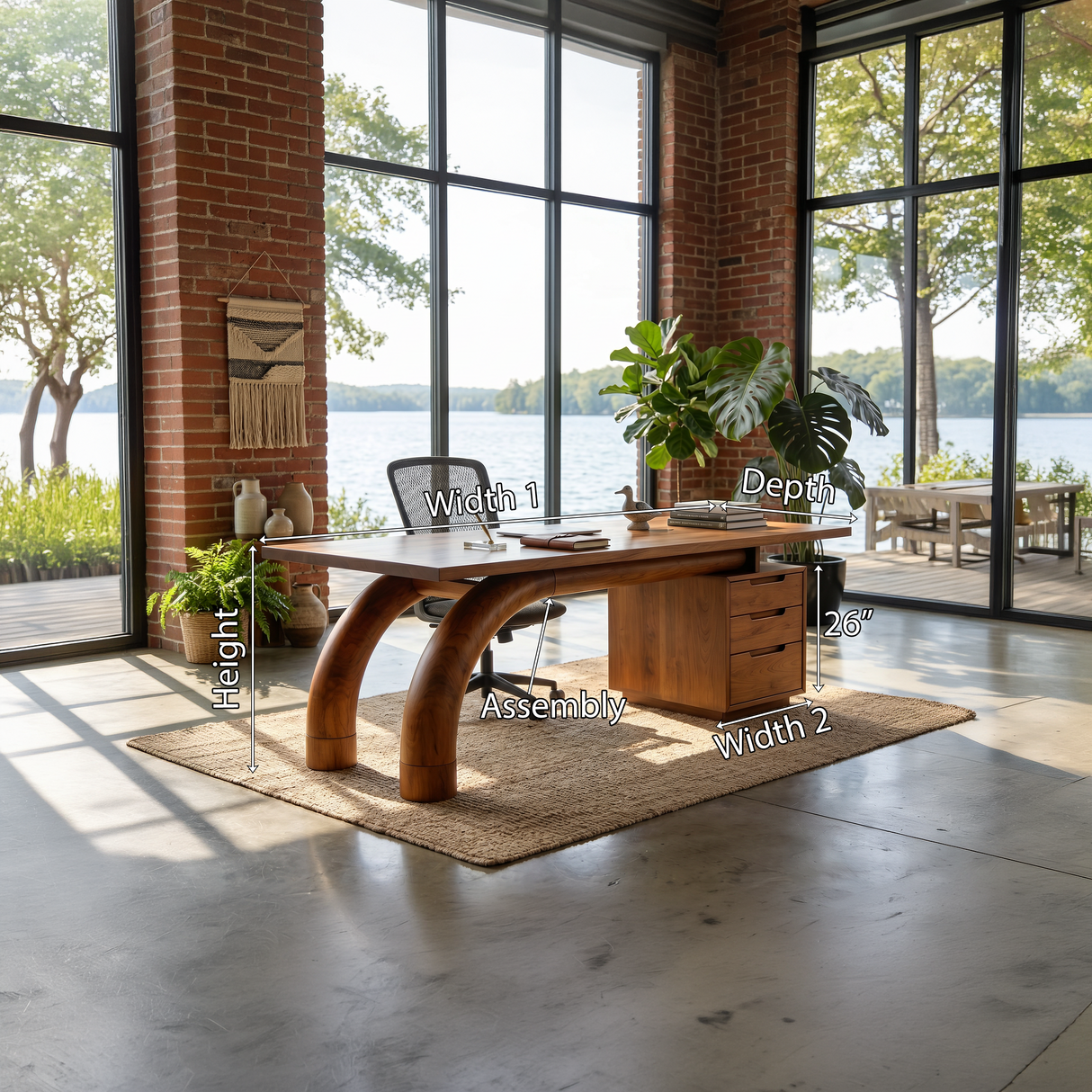 Modern Curved Desk With Open Shelf For Home Office