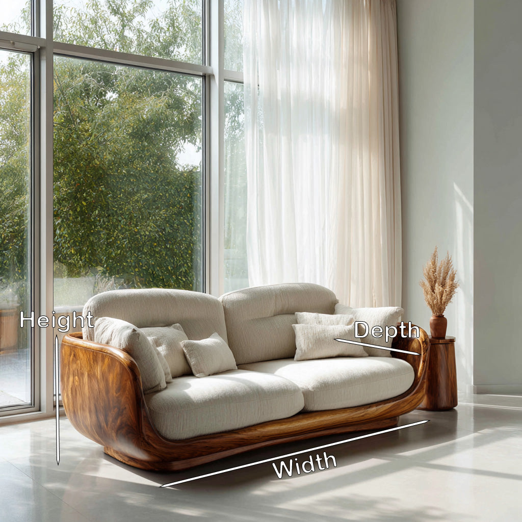Organic Wooden Sofa With Rounded Edges For Living Room