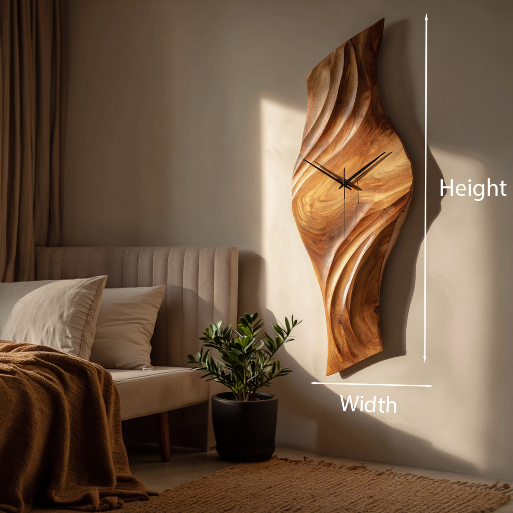 Organic Natural Wood Wall Clock For Statement Bedroom Interior