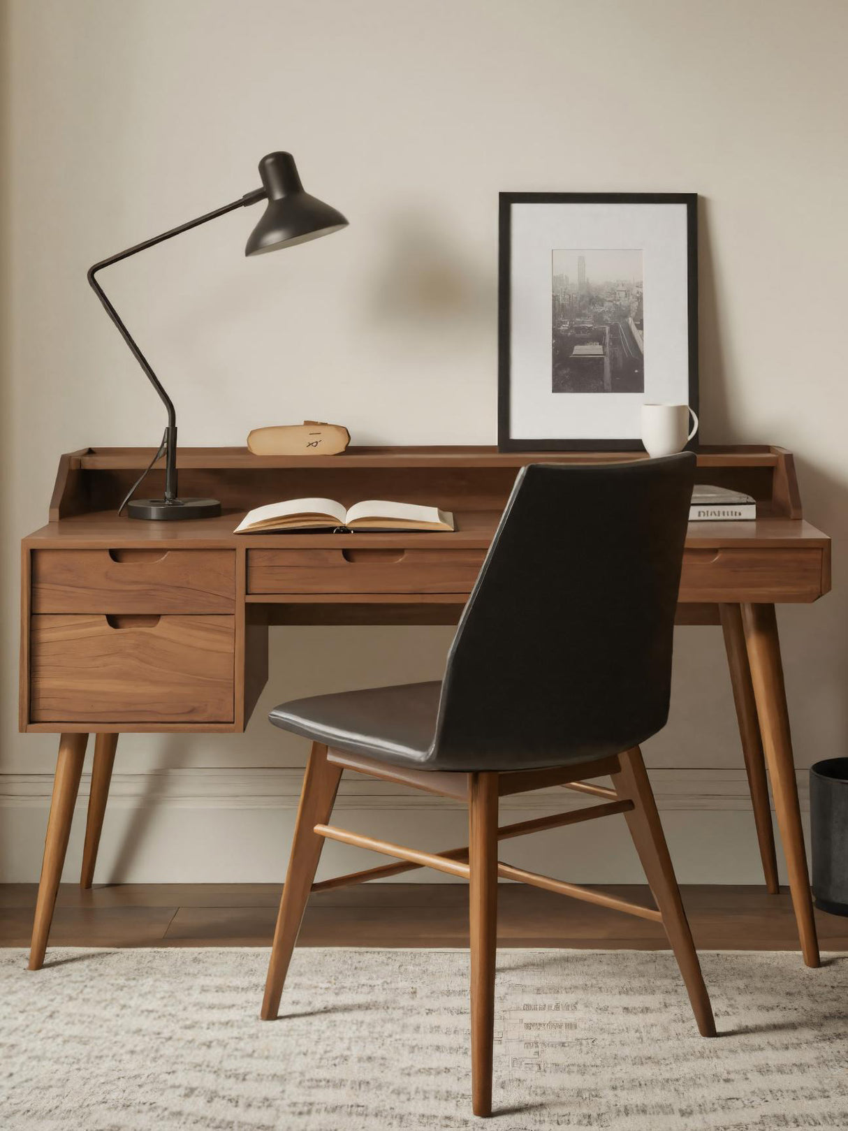 Mid Century Writing Desk With Drawers For Home Office