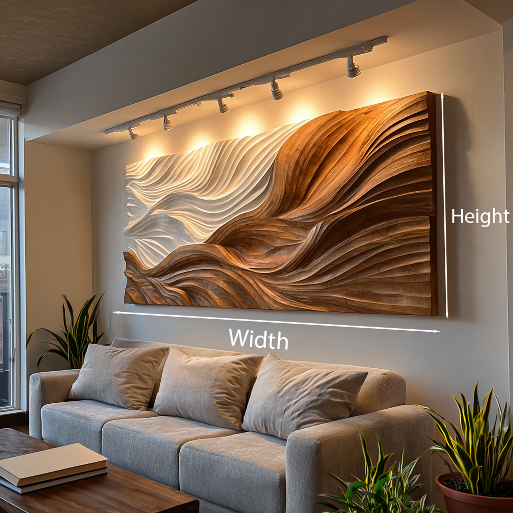 Modern Wooden Wall Art With Carved Wave For Home Decor