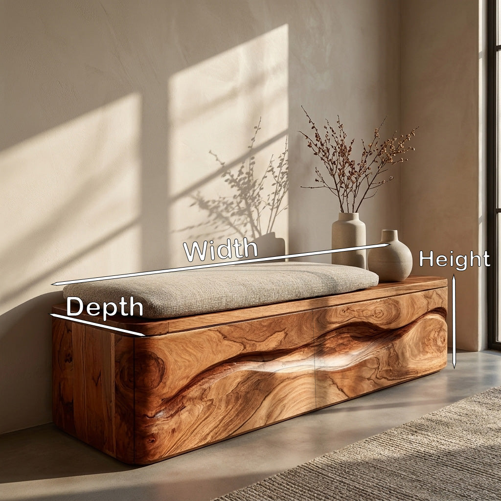 Modern Natural Wood Storage Bench For End Of Bed