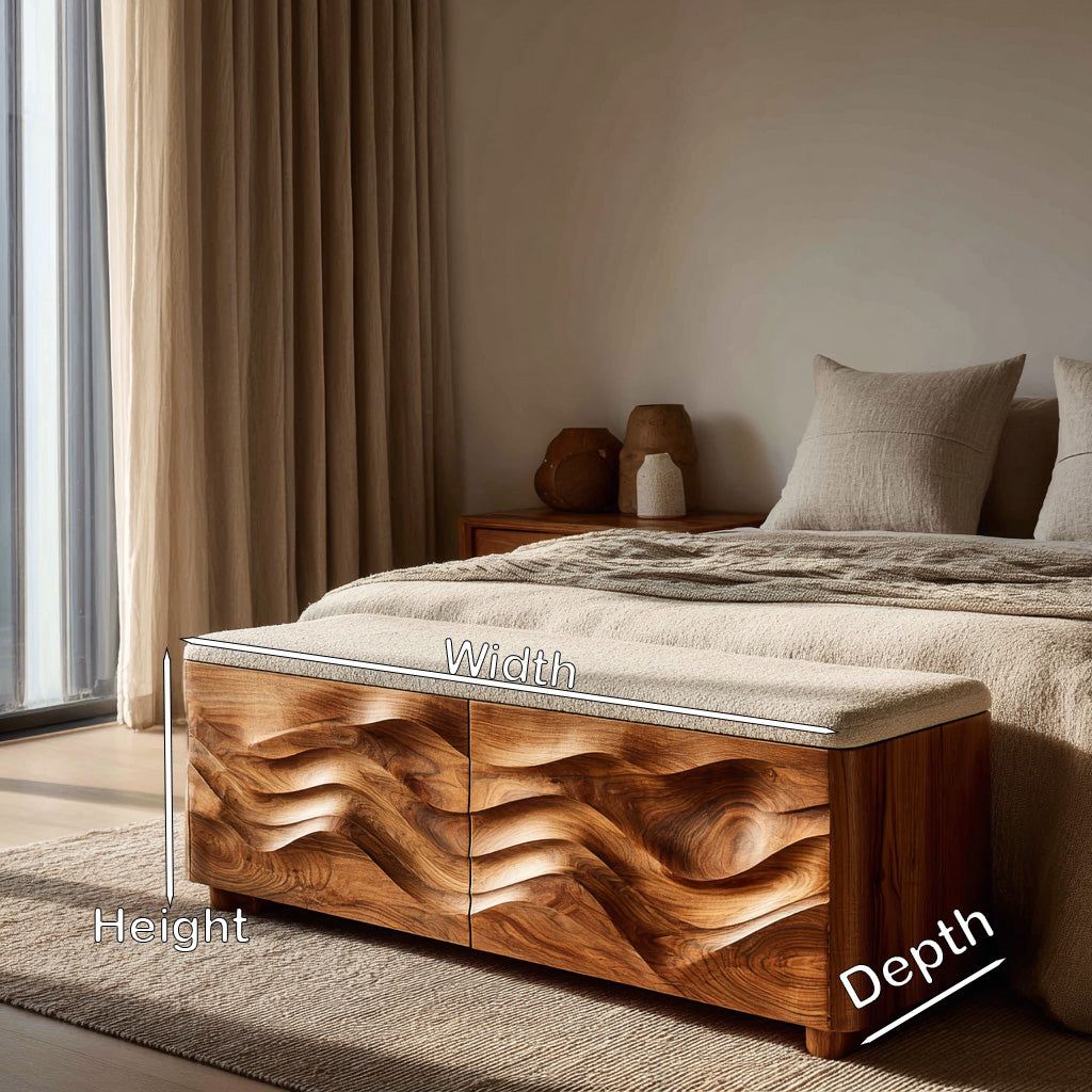 Organic Natural Wood Storage Bench For End Of Bed