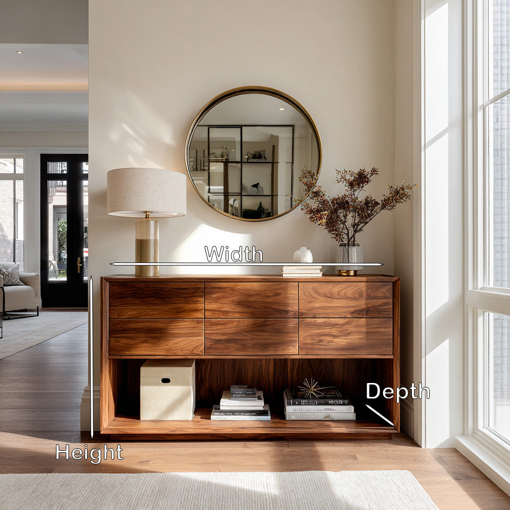 Minimal Wood Console Table With Multi Drawer For Entry Space