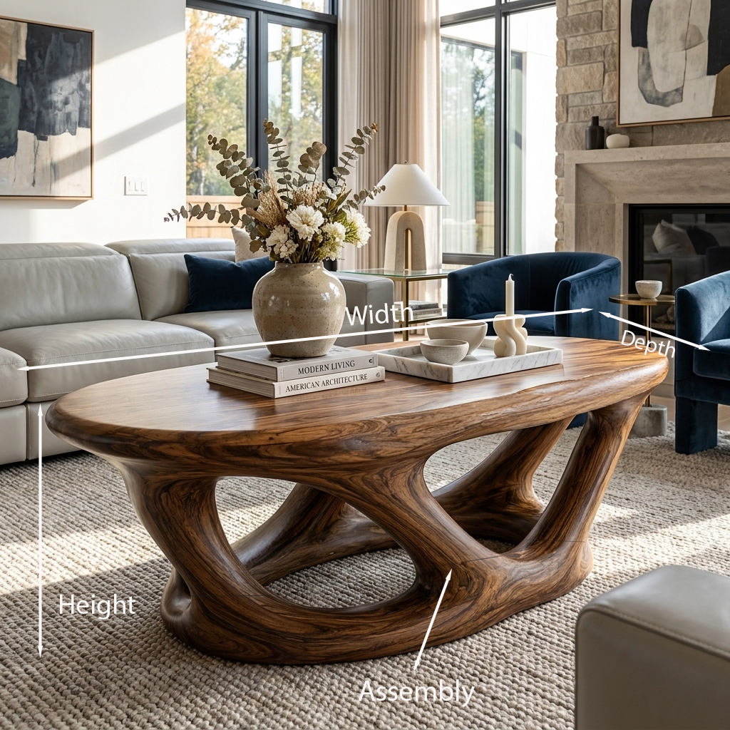 Wooden Coffee Table With Architectural Open Base For Luxury Interior