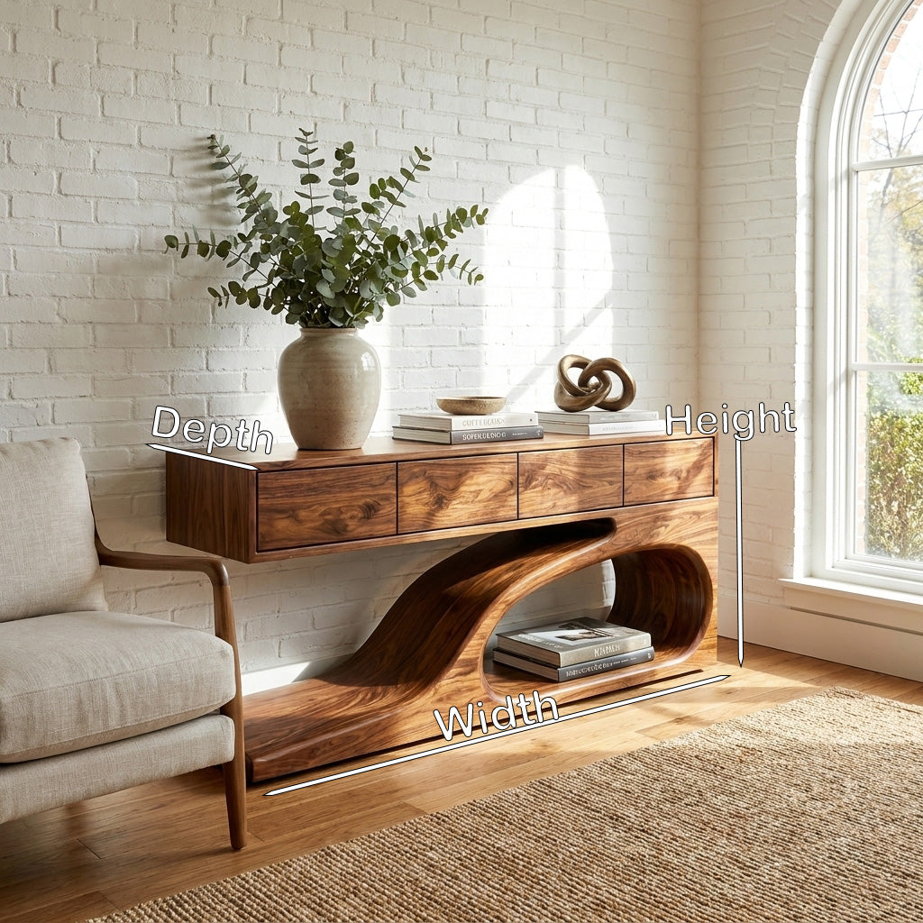 Contemporary Wooden Console Table With Unique Base For Living