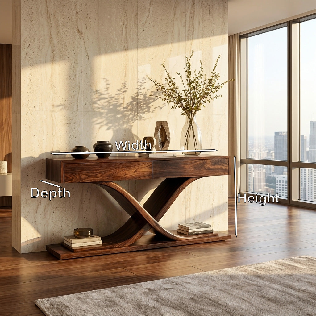 Sculptural Wooden Console Table For Modern Living Room