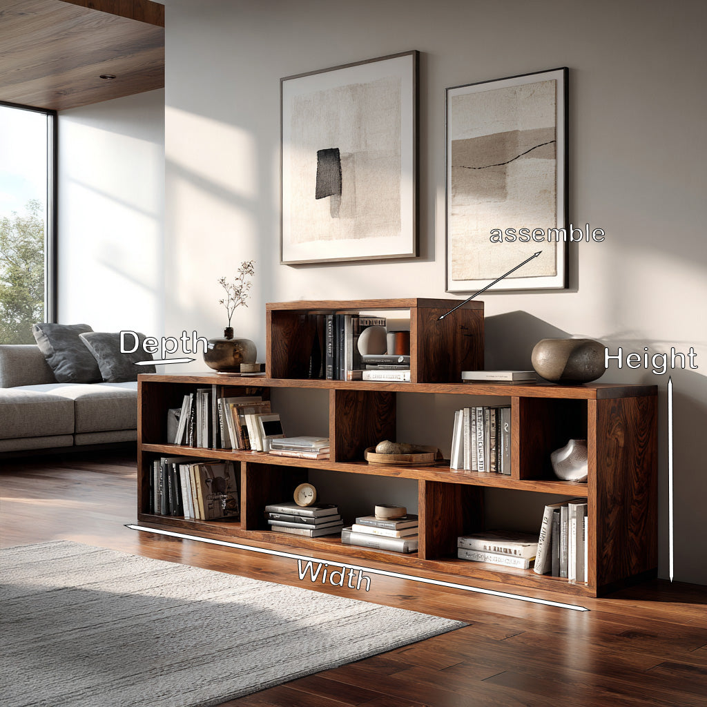 Handcrafted Wooden Bookshelf With Multi Storage For Living Space