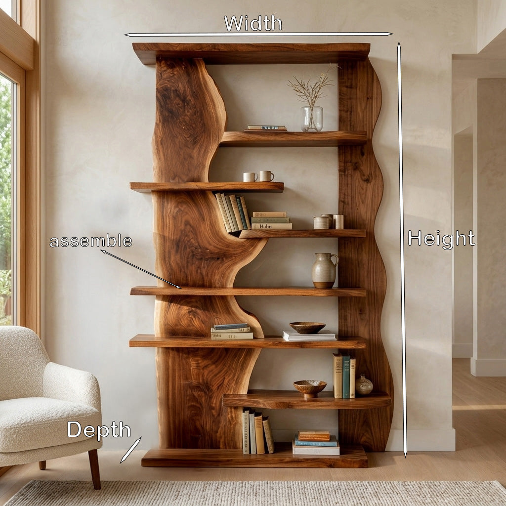 Organic Live Edge Wooden Standing Shelf For Living Room