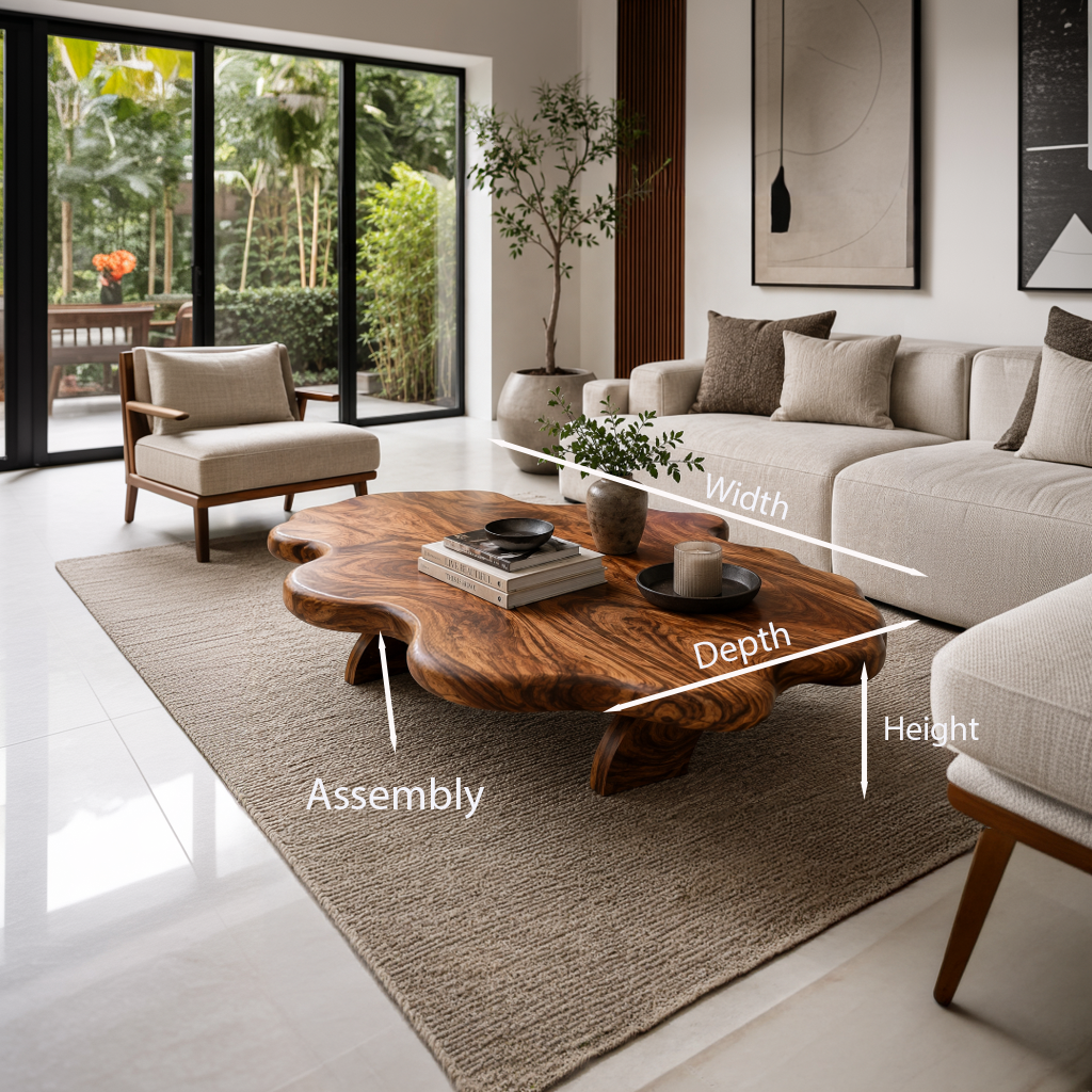 Wooden Coffee Table With Wave Tabletop For Luxury Living Room