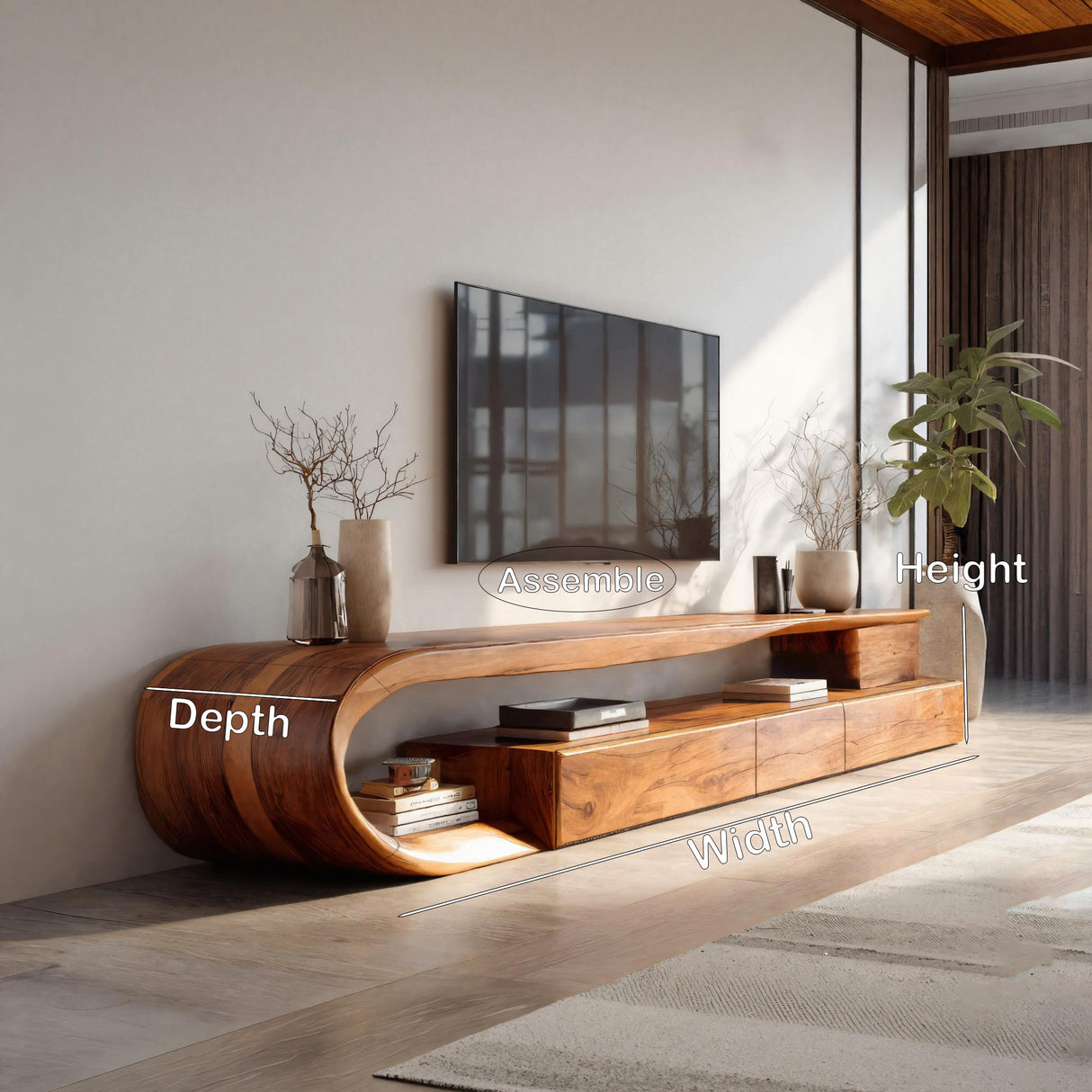 Modern Curved TV Console With Drawer For Living Room