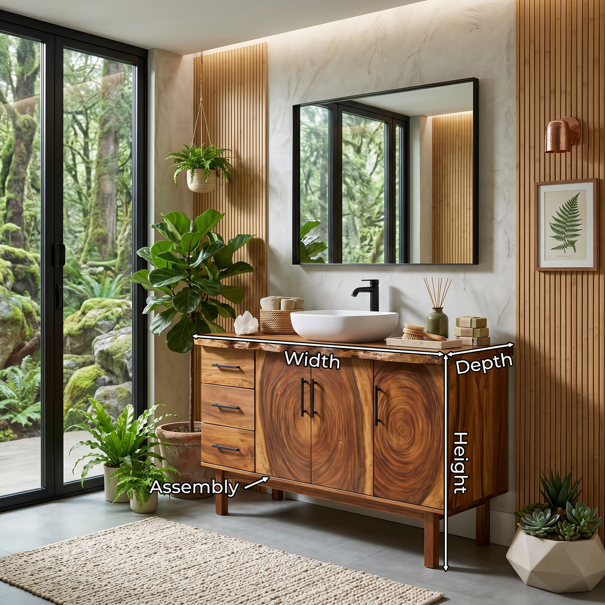 Tropical Natural Wood Vanity For Outdoor Bathroom