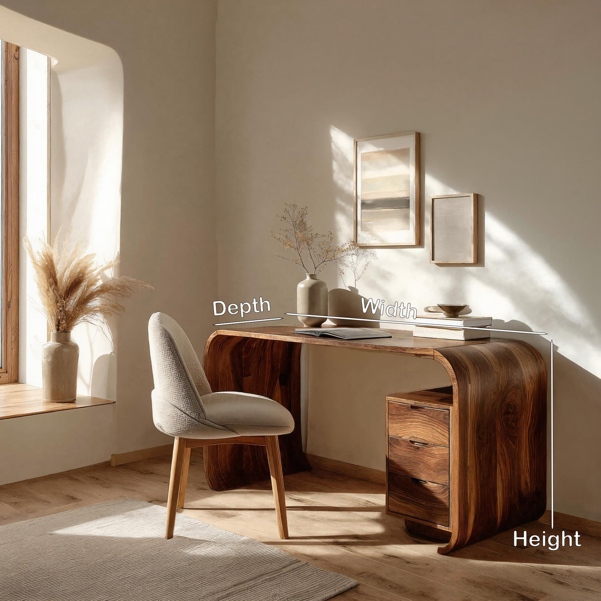 Modern Wooden Writing Desk With Curved Frame For Workspace