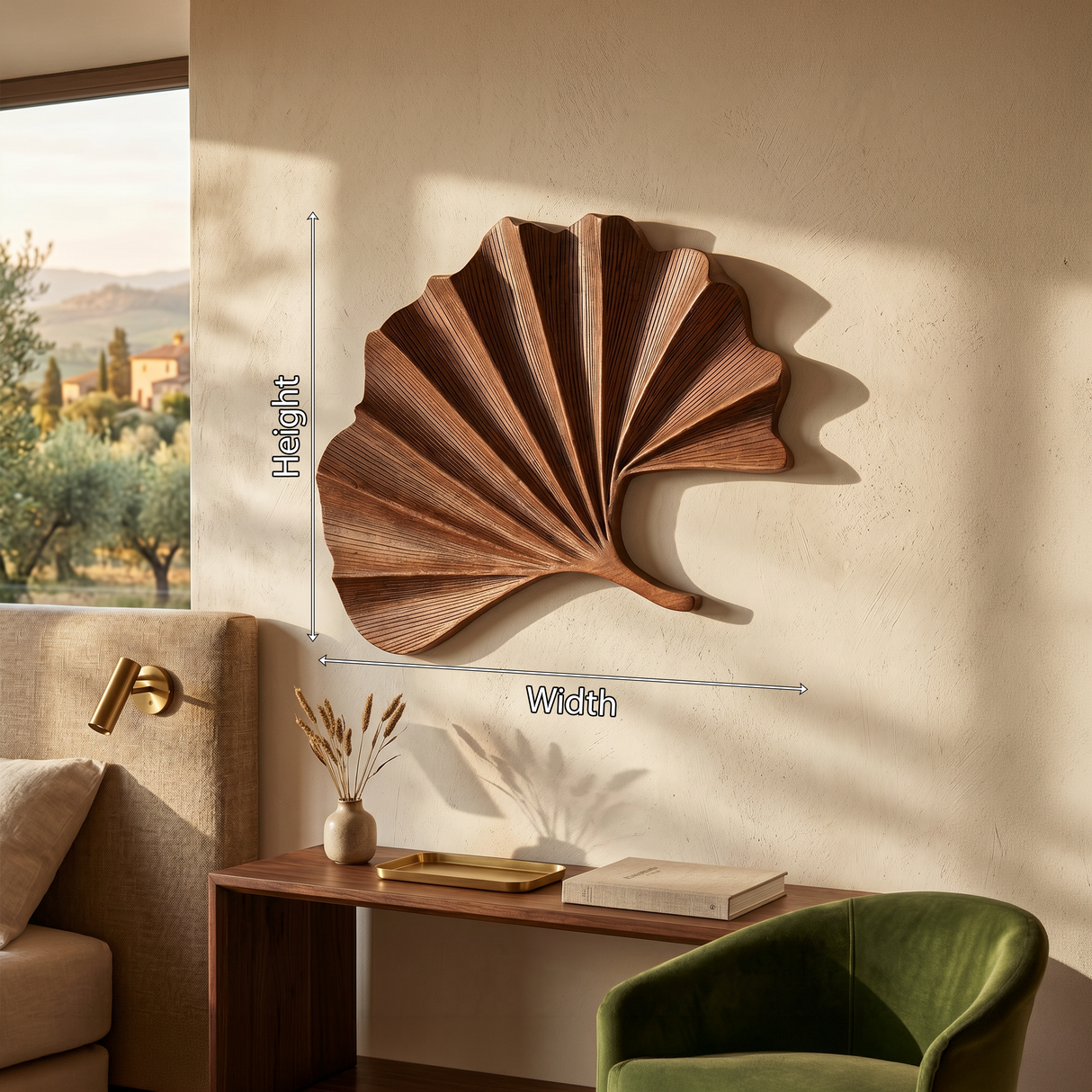 Mid Century Fan Leaf Wall Shelf For Lounge Area