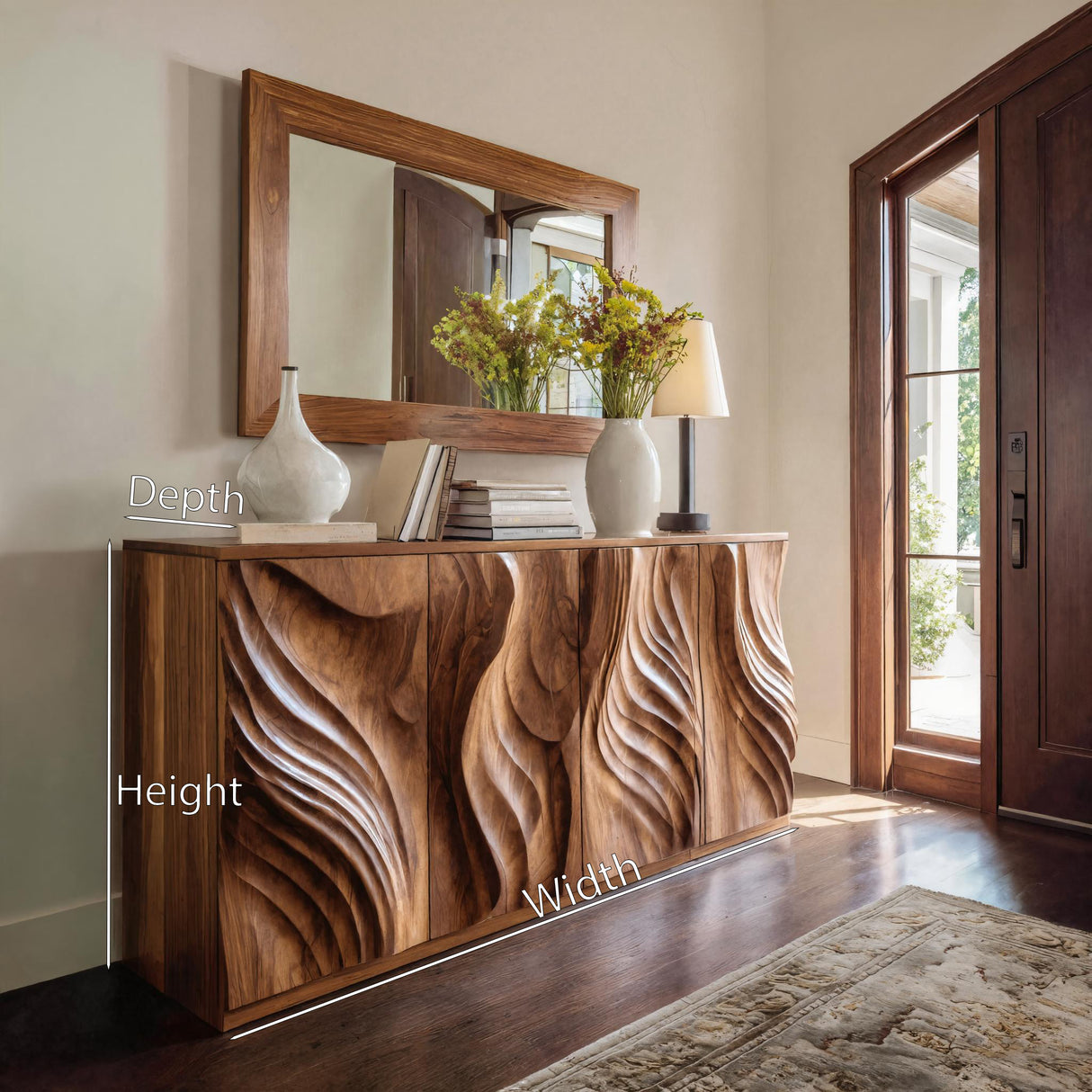 Luxury Credenza Sculpted Door Storage Furniture For Living
