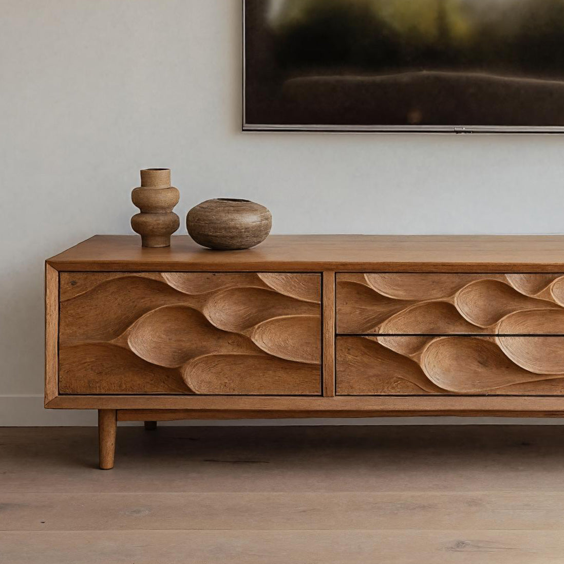 Artistic TV Stand Carved Storage Design For Living Room