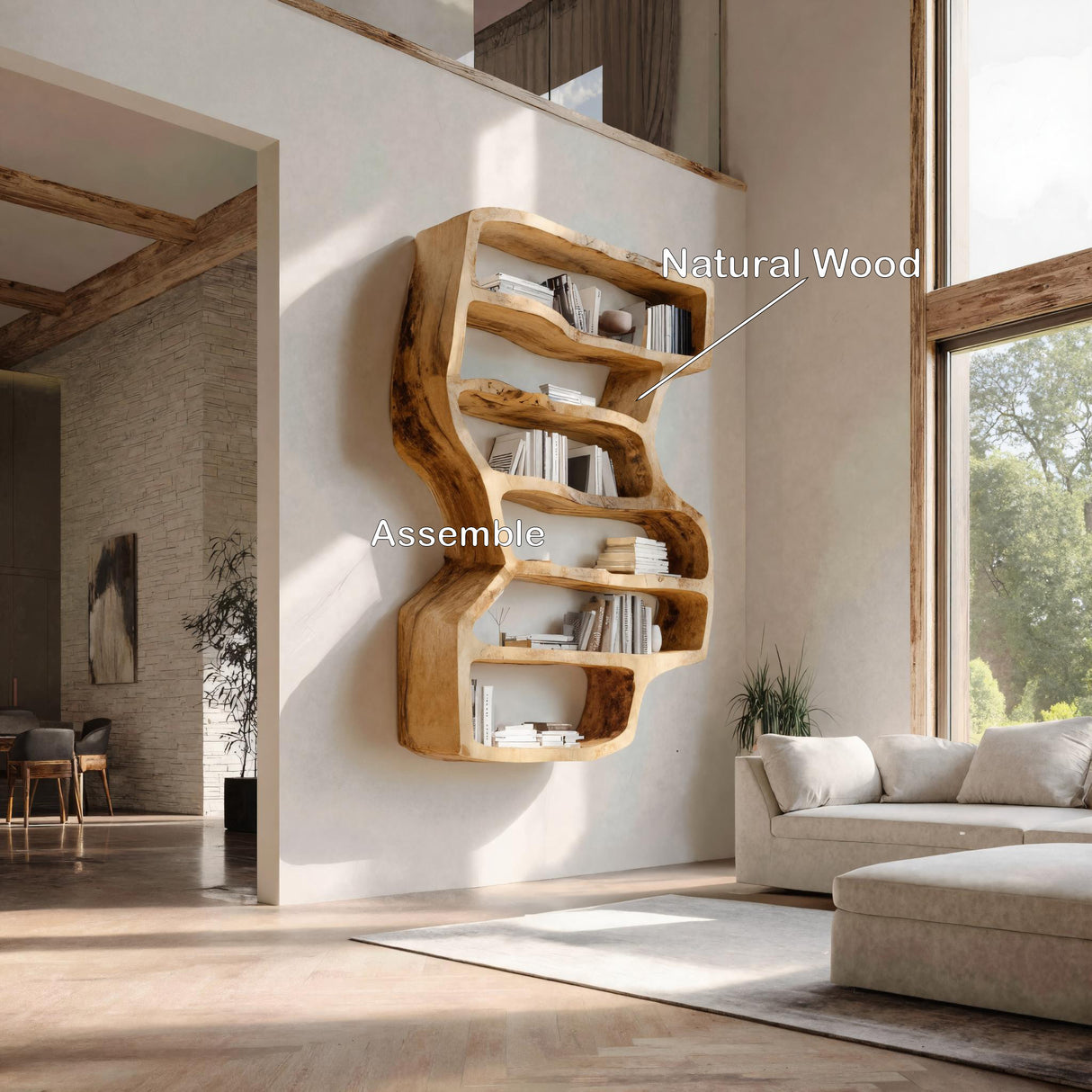 Organic Sculptural Wall Bookcase For Living Room Decor