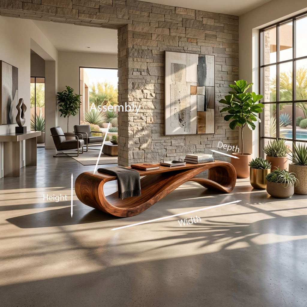 Contemporary Bench With Wave Shape For Living Room