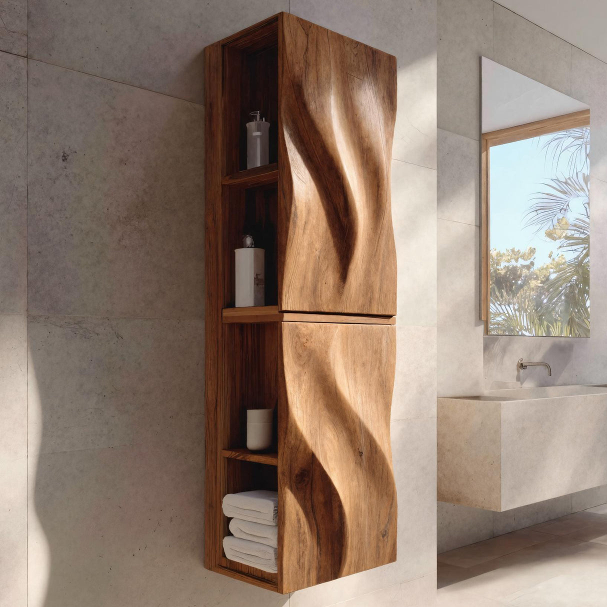 Luxury Bathroom Cabinet Wave Carved Doors For Bathroom