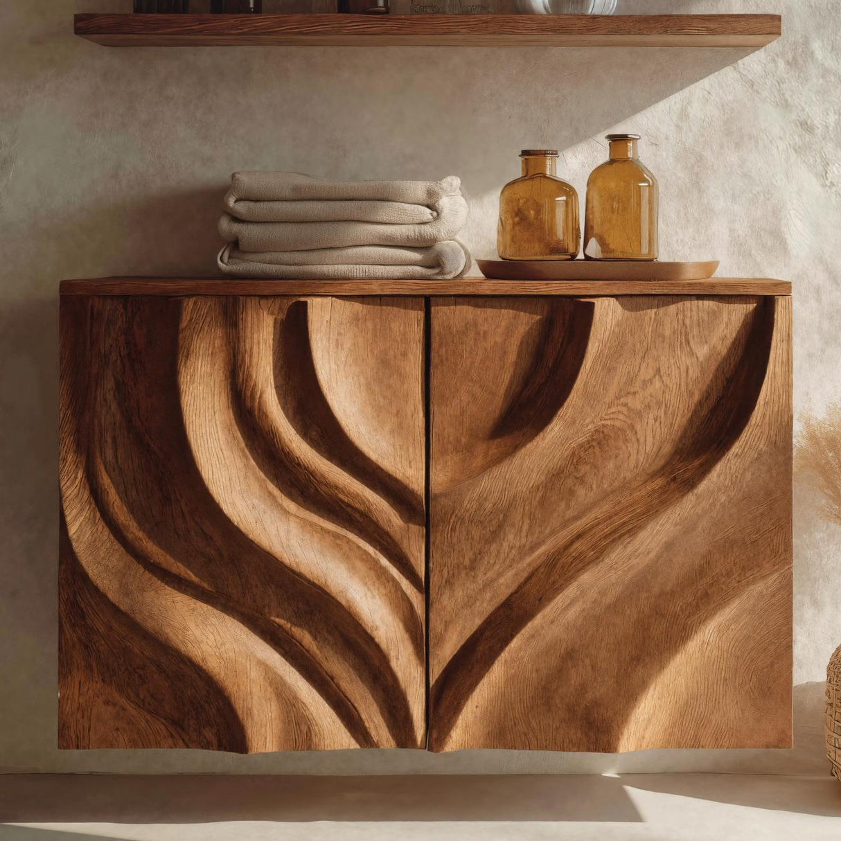 Modern Bathroom Cabinet Symmetrical Carved Doors For Bathroom