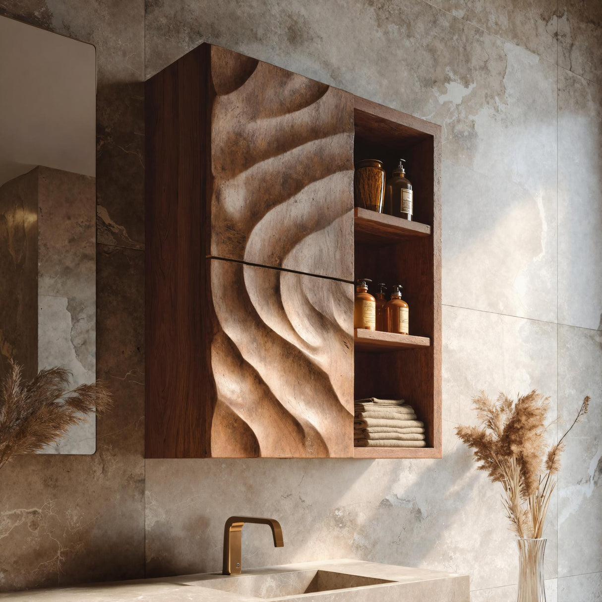 Statement Bathroom Cabinet Wave Doors Design For Modern Bathroom