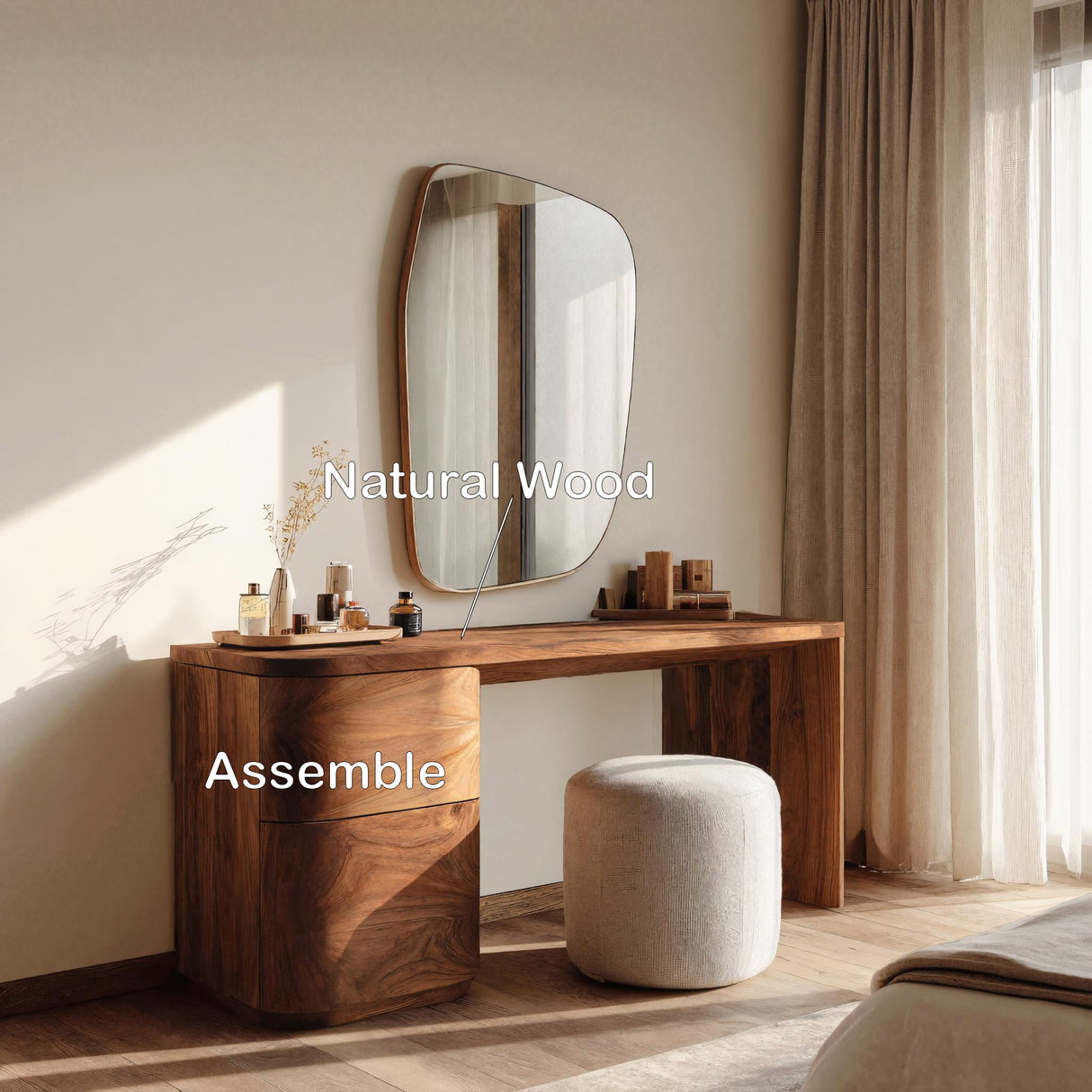 Modern Sculptural Vanity Table With Drawer Storage For Bedroom