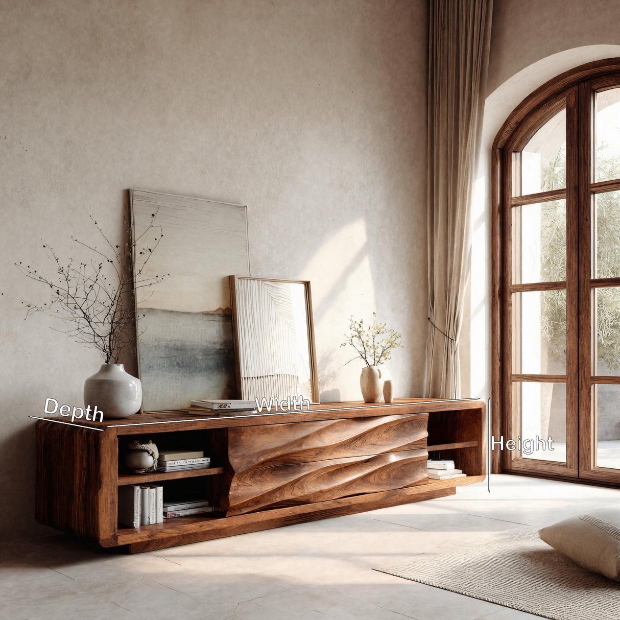 Quiet Luxury Low Sculpted Sideboard For Living Room