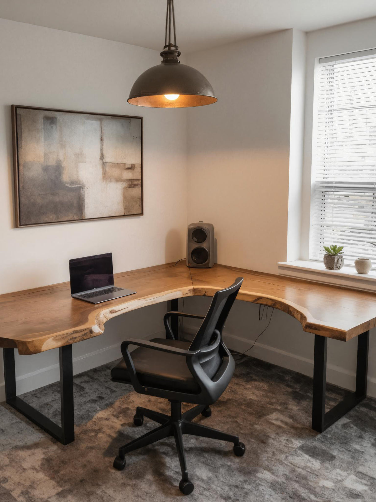 Live Edge L Shaped Desk With Metal Legs For Home Office