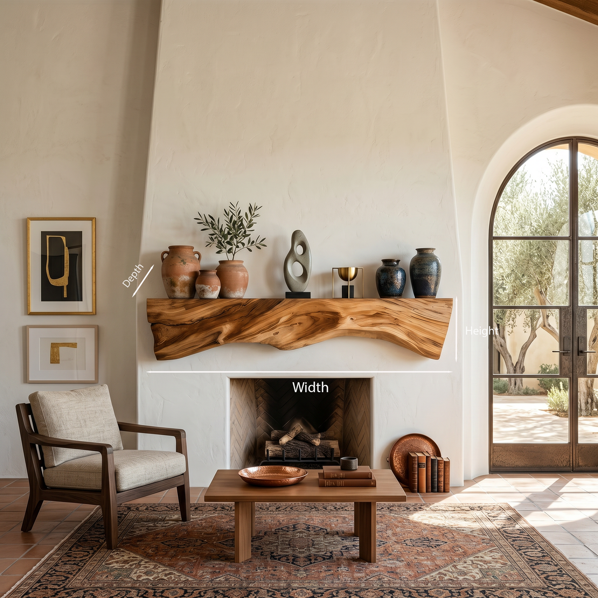 Rustic Sculptural Live Edge Fireplace Mantel For Holiday Decor