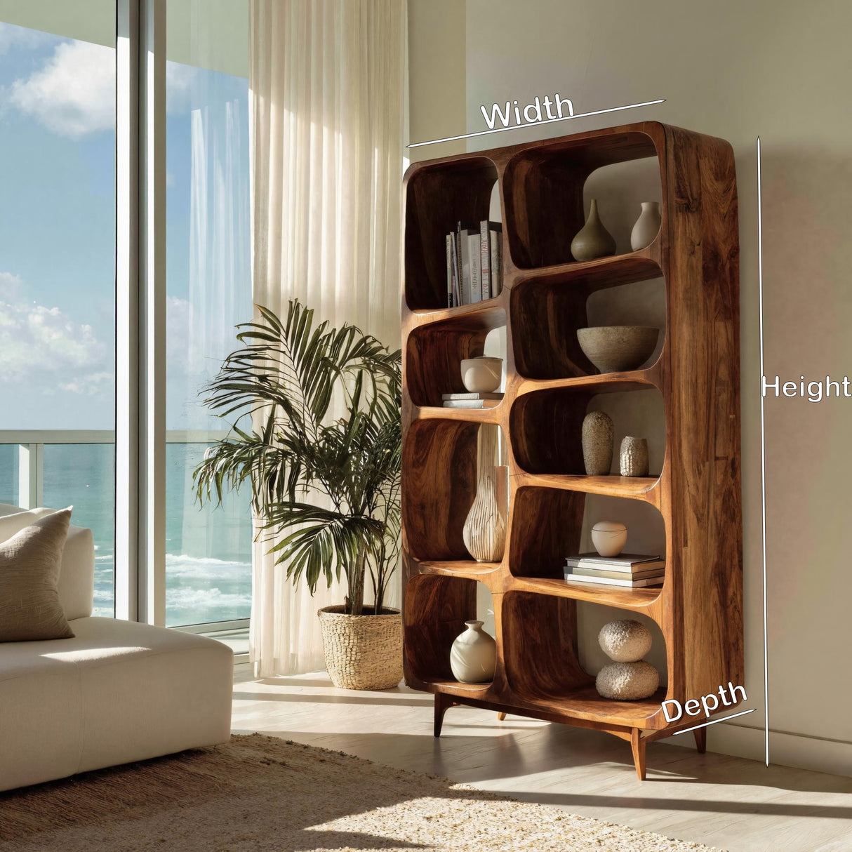 Contemporary Solid Wood Bookshelf For Coastal Interior