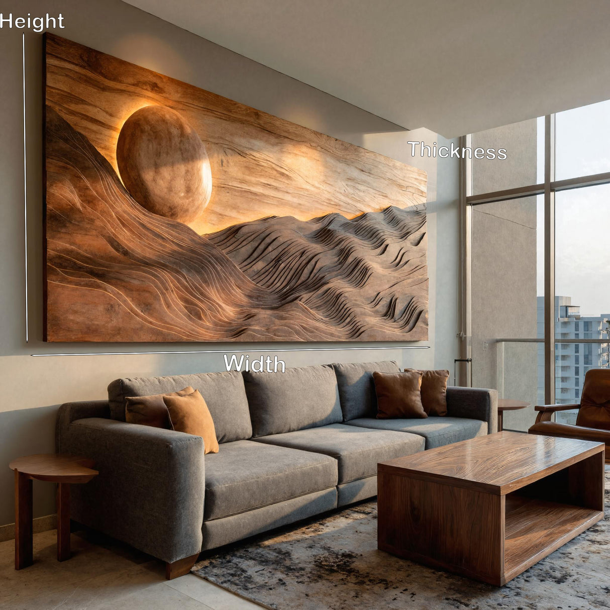 Large Sun Over Mountains Wooden Wall Art For Home