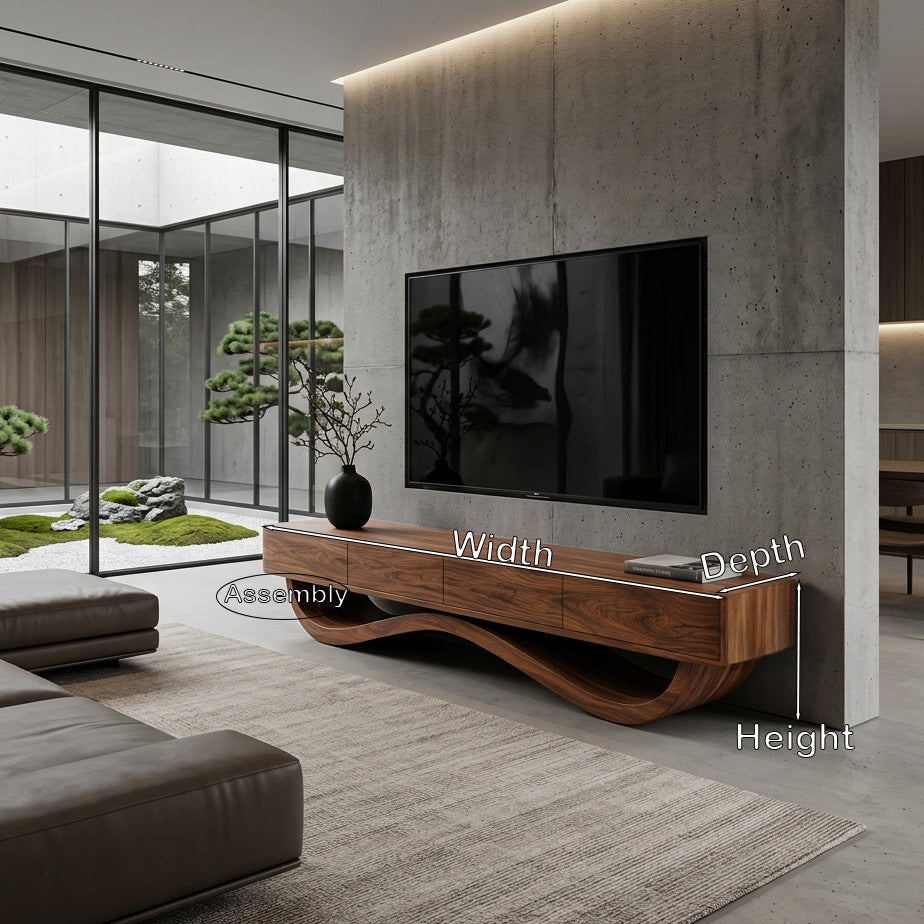 Modern Curved Base Floating Top TV Console For Living Room