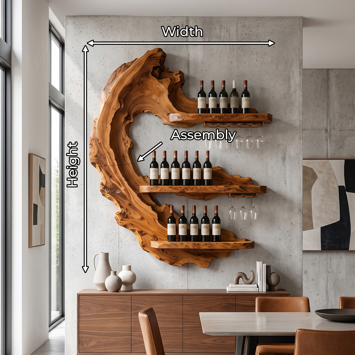 Handcrafted Mid Century Wall Wine Rack For Dining Room