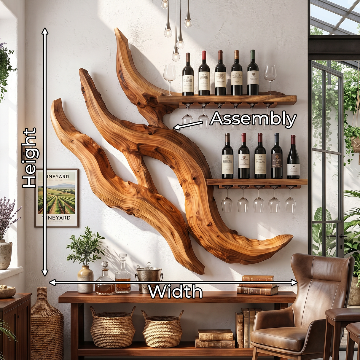 Handcrafted Minimalist Floating Wine Rack For Dining Room