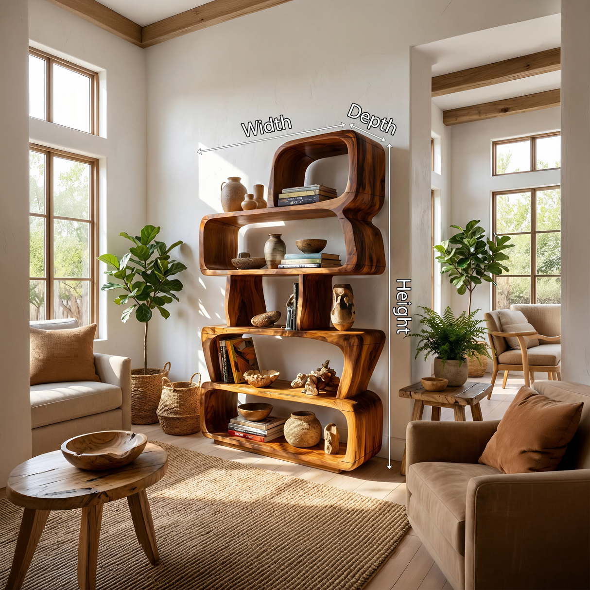 Mid Century Sculptural Bookshelf Storage Organizer For Home Office