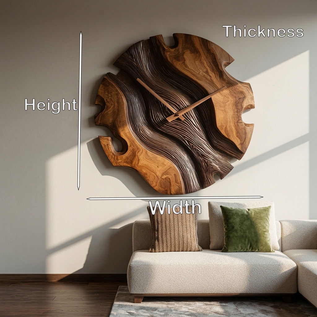 Elegant Sculptural Wooden Wall Clock For Living Room