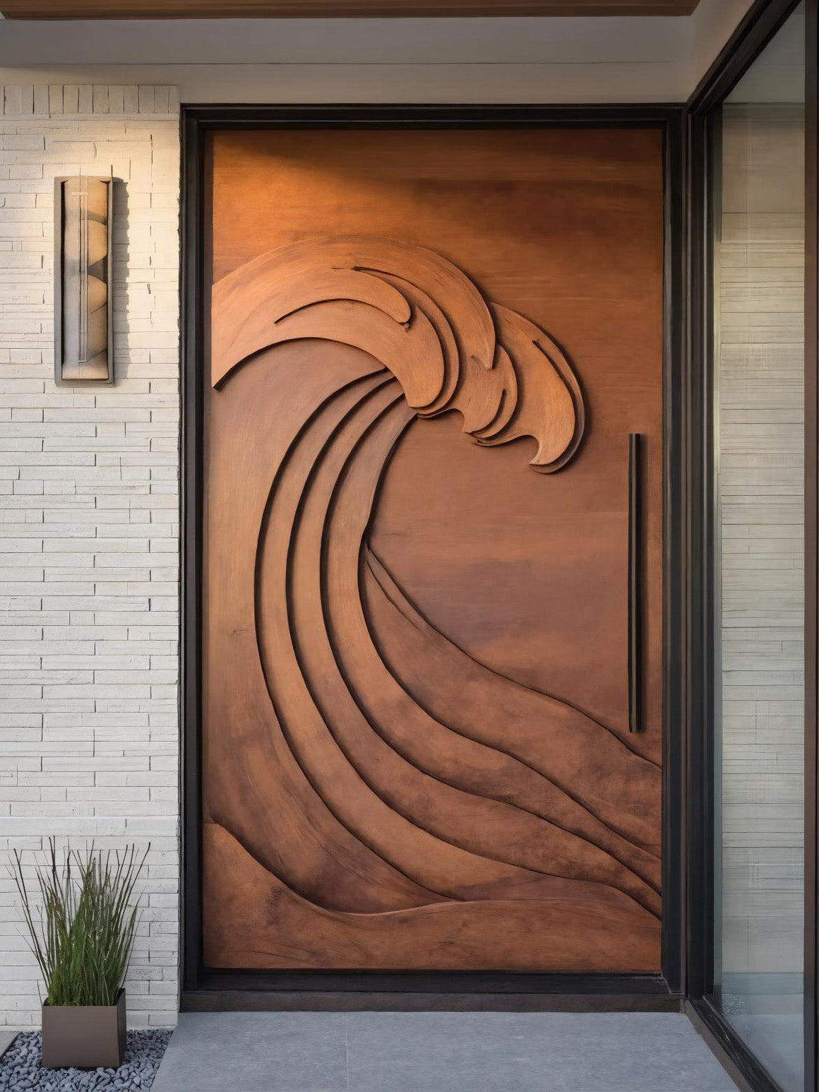 Contemporary Wave Pattern Door Design For Home Entrance