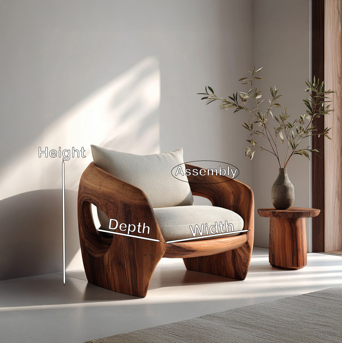 Luxury Sculptural Wooden Armchair For Reading Nook