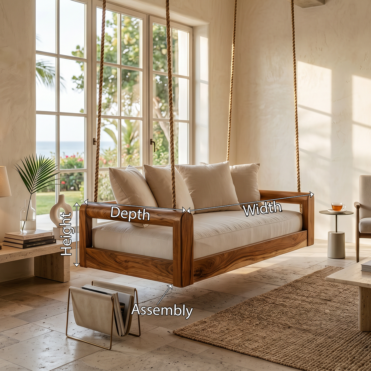 Organic Modern Wooden Hanging Couch Swing Minimalist Interior