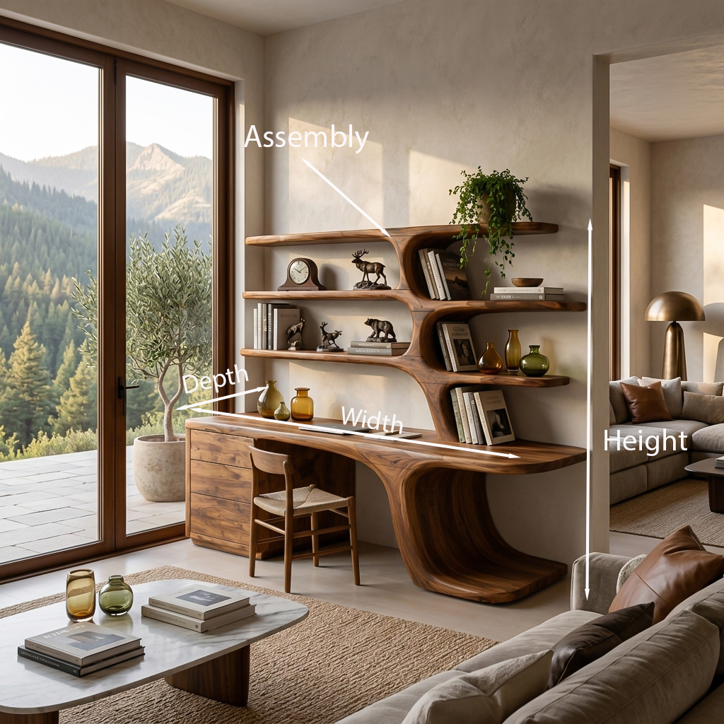 Modern Wood Desk With Built In Bookshelves For Workspace