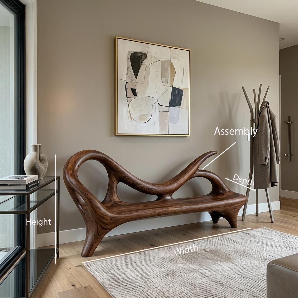 Modern Entryway Bench With Sculptural Form For Contemporary Interiors