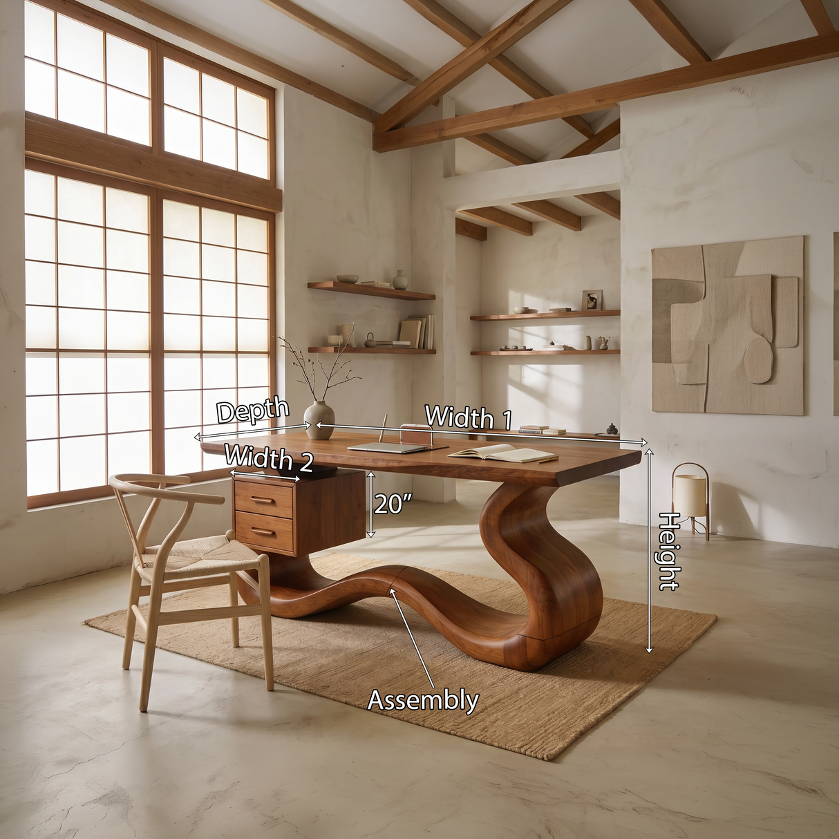 Scandinavian Organic Desk For Workspace Interior Space