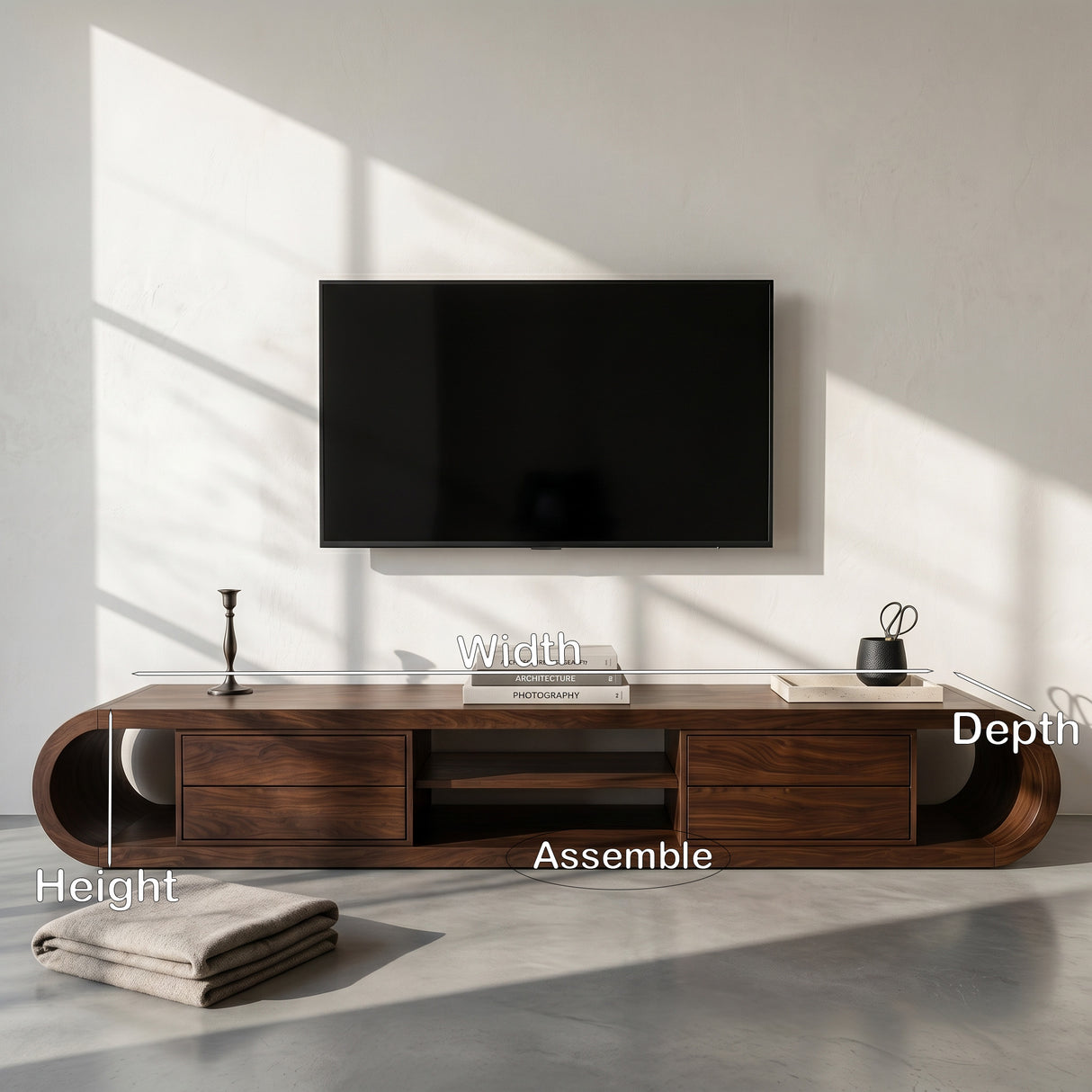 Organic Wooden TV Stand With Rounded Edges For Living Decor