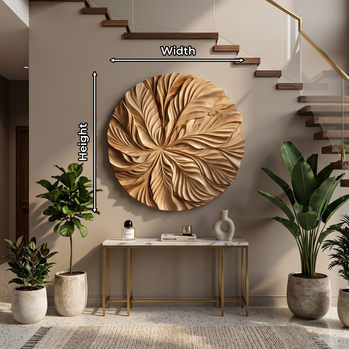 Modern Round Wall Art With Floral Texture For Stairway