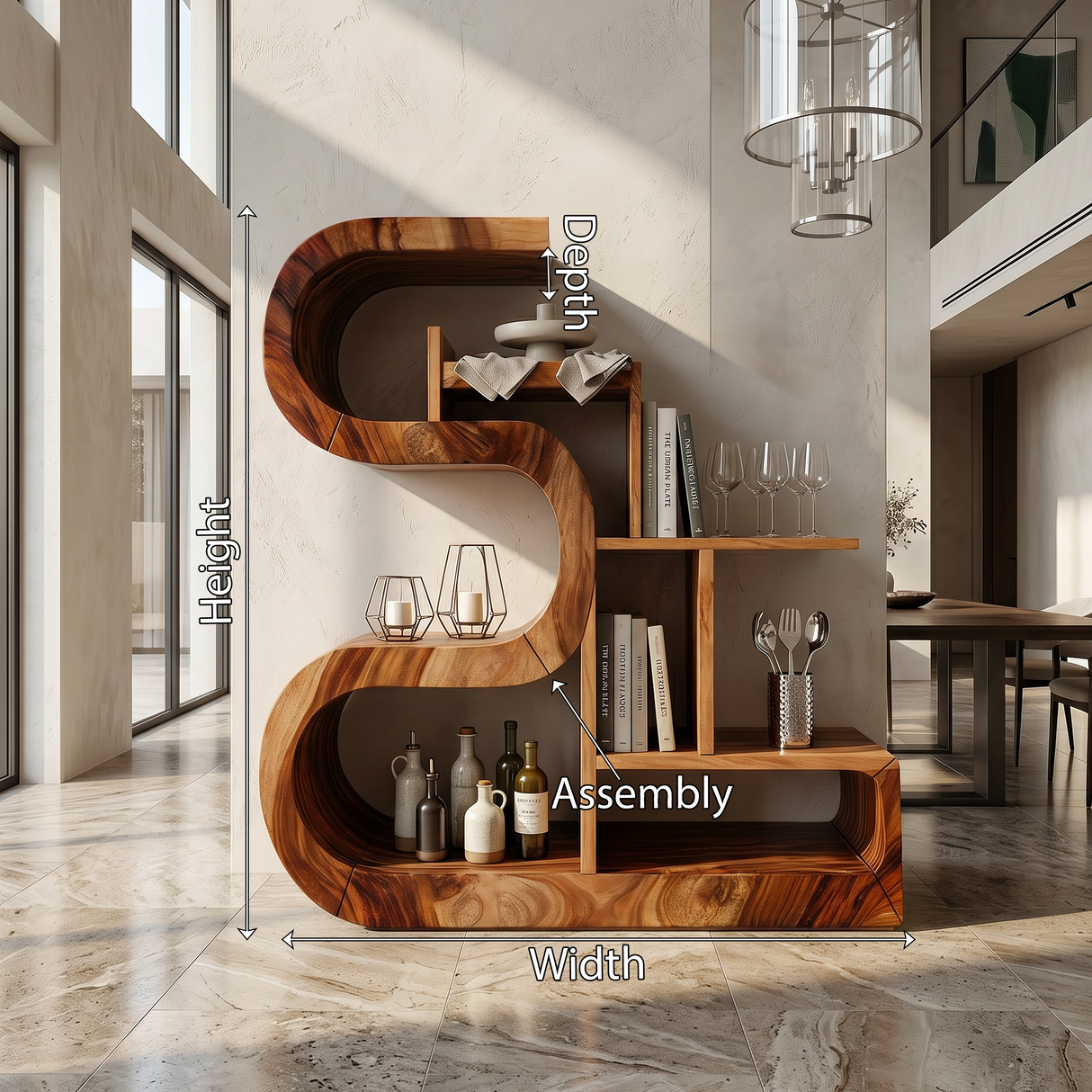 Luxury S-Shaped Wooden Storage Shelf For Contemporary Spaces