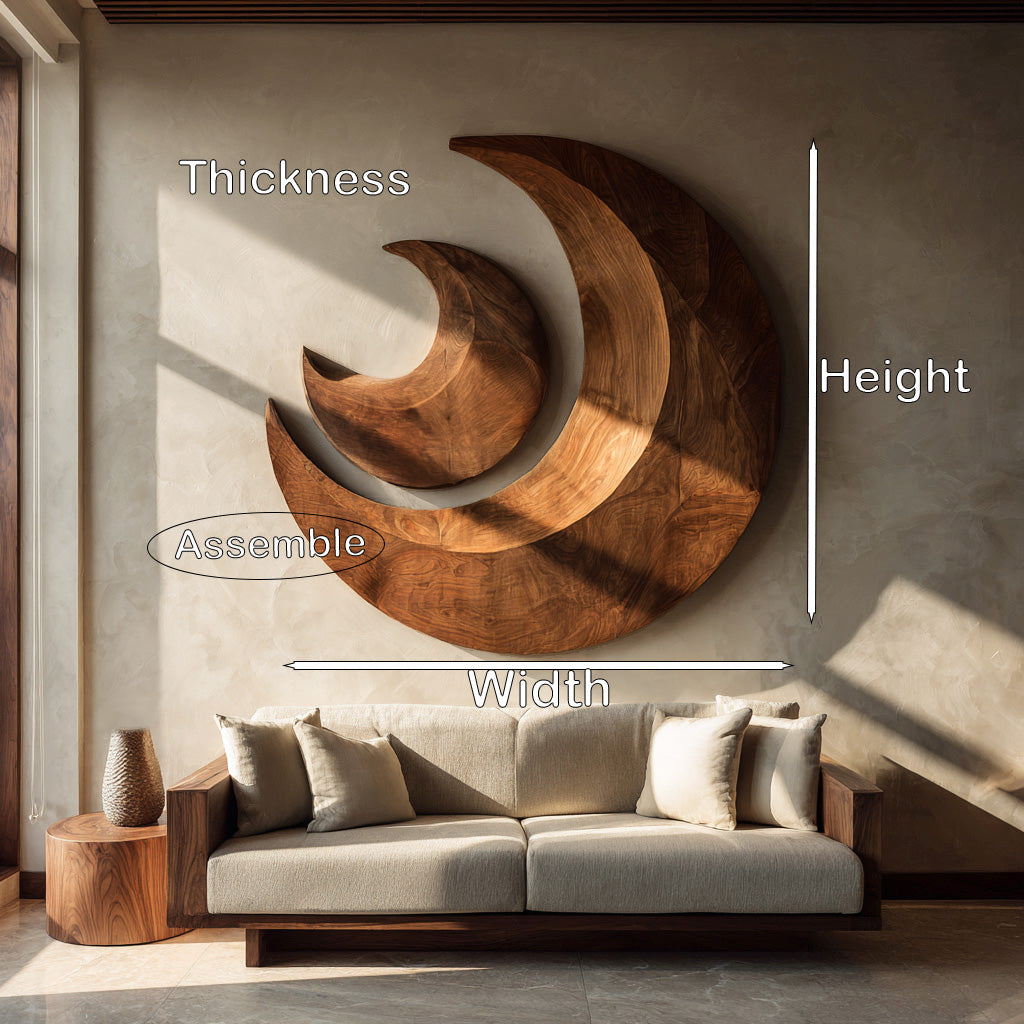 Organic Crescent Moon Wood Wall Art For Living Room