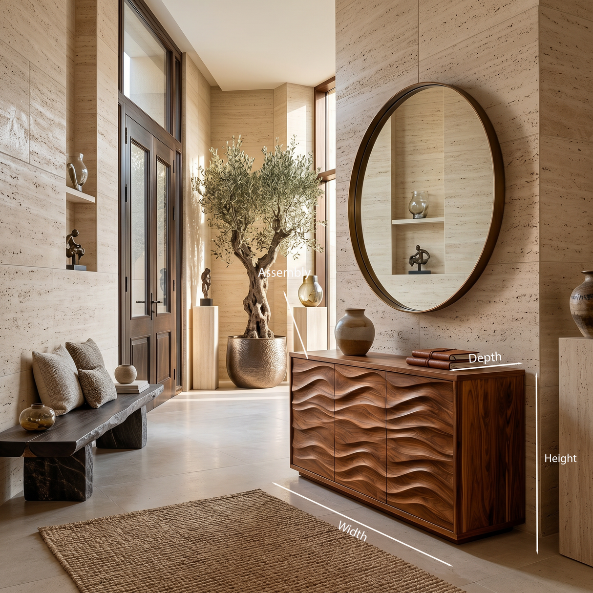 Modern Wood Sideboard With Wave Doors For Home Decor