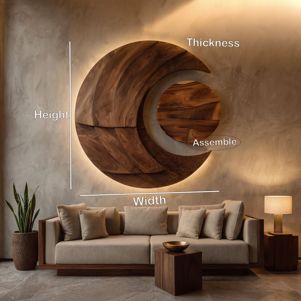 Modern Multi-layered Crescent Moon Wood Wall Art For Interior