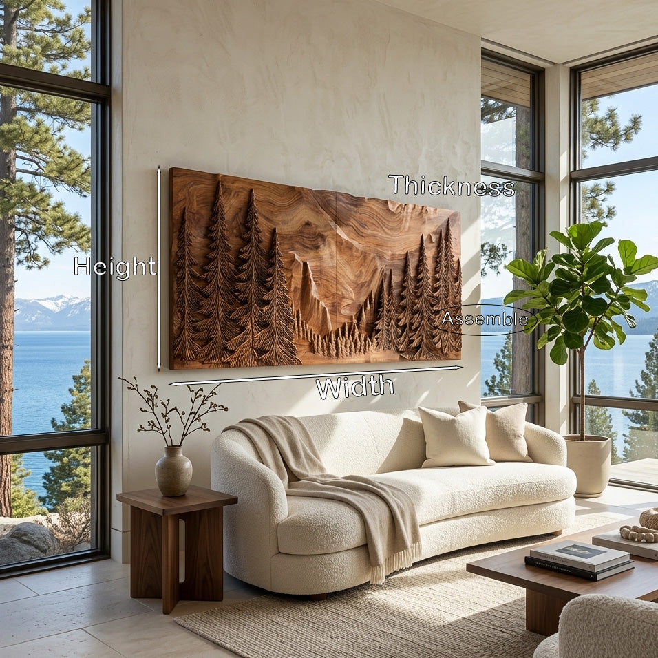 Modern Forest Mountain Wood Wall Art For Living Room